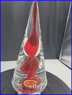 Vintage Murano Glass Christmas Tree Gold Polveri Red Swirl Twist