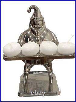 Vintage Nib Pottery Barn Silver Santa Votive Holder Christmas Beautiful