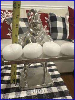 Vintage Nib Pottery Barn Silver Santa Votive Holder Christmas Beautiful