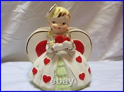 Vintage Nidco 1957 Valentine's Day Girl Planter Holding Heart Vase, HTF, Good Vintage Nidco 1957 Valentine's Day Girl Planter Holding Heart Vase, HTF, Good