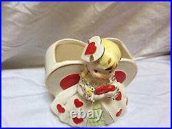Vintage Nidco 1957 Valentine's Day Girl Planter Holding Heart Vase, HTF, Good Vintage Nidco 1957 Valentine's Day Girl Planter Holding Heart Vase, HTF, Good