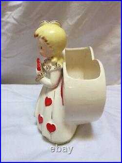 Vintage Nidco 1957 Valentine's Day Girl Planter Holding Heart Vase, HTF, Good Vintage Nidco 1957 Valentine's Day Girl Planter Holding Heart Vase, HTF, Good