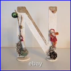 Vintage Rare Putz NOEL Christmas Cardboard Letters Japan Gnome Elf Mercury Beads