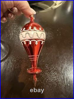 Vintage Red Glass Teardrop balloon parachute Ornament mint