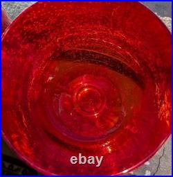 Vintage Ruby Red Seed Bubble Large Hurricane Candle Holders