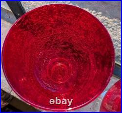 Vintage Ruby Red Seed Bubble Large Hurricane Candle Holders