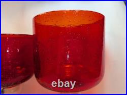 Vintage Ruby Red Seed Bubble Large Hurricane Candle Holders