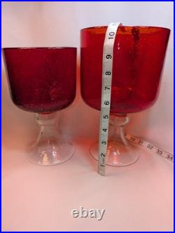Vintage Ruby Red Seed Bubble Large Hurricane Candle Holders