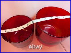 Vintage Ruby Red Seed Bubble Large Hurricane Candle Holders