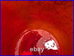 Vintage Ruby Red Seed Bubble Large Hurricane Candle Holders