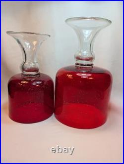 Vintage Ruby Red Seed Bubble Large Hurricane Candle Holders Vintage Ruby Red Seed Bubble Large Hurricane Candle Holders