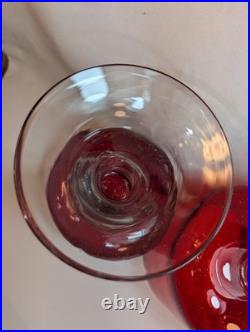 Vintage Ruby Red Seed Bubble Large Hurricane Candle Holders