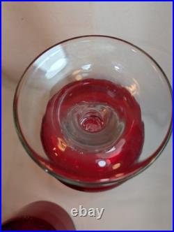 Vintage Ruby Red Seed Bubble Large Hurricane Candle Holders