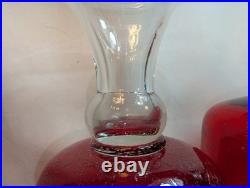 Vintage Ruby Red Seed Bubble Large Hurricane Candle Holders