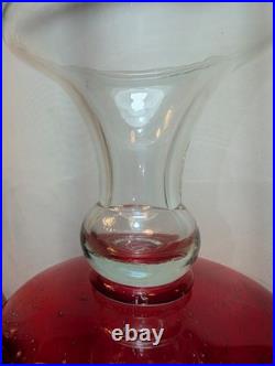 Vintage Ruby Red Seed Bubble Large Hurricane Candle Holders