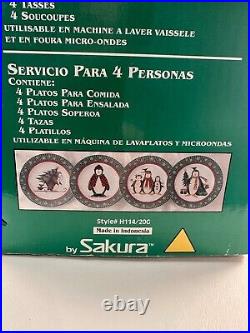 Vintage Sakura Debbie Mumm Penguins 20 pc Stoneware Set Service for 4