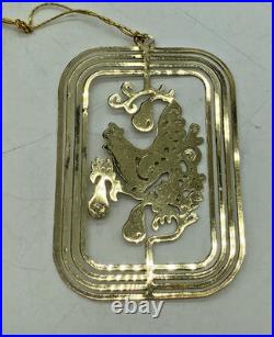 Vintage Set of 4 Christmas Fantasy Gold Plated Brass Ornaments Tree Sleigh Joy