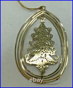 Vintage Set of 4 Christmas Fantasy Gold Plated Brass Ornaments Tree Sleigh Joy