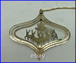 Vintage Set of 4 Christmas Fantasy Gold Plated Brass Ornaments Tree Sleigh Joy