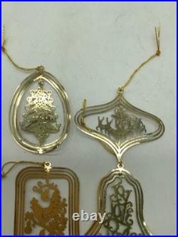 Vintage Set of 4 Christmas Fantasy Gold Plated Brass Ornaments Tree Sleigh Joy Vintage Set of 4 Christmas Fantasy Gold Plated Brass Ornaments Tree Sleigh Joy