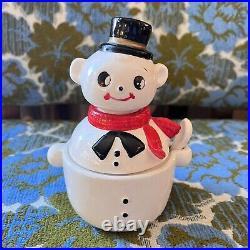 Vintage Shafford JAPAN Stacking Ceramic Snowman MCM Christmas Decor READ
