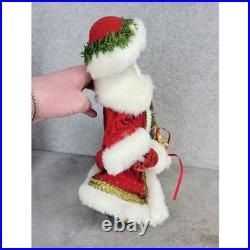 Vintage Style Victorian Santa Claus Figurine Red Velvet Gold Trim 12 Inch