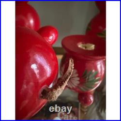 Vintage Swedish 4 Arm Candelabra Wood Red Mid Century Sweden Folk Art set 6