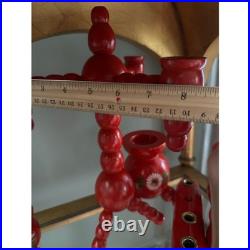 Vintage Swedish 4 Arm Candelabra Wood Red Mid Century Sweden Folk Art set 6