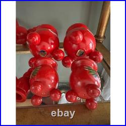 Vintage Swedish 4 Arm Candelabra Wood Red Mid Century Sweden Folk Art set 6