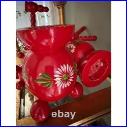 Vintage Swedish 4 Arm Candelabra Wood Red Mid Century Sweden Folk Art set 6