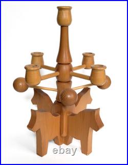 Vintage Swedish Wood Horse Handcraft Scandinavian Candelabra Folk Art