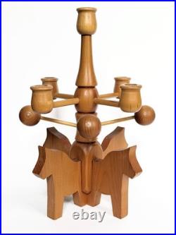Vintage Swedish Wood Horse Handcraft Scandinavian Candelabra Folk Art