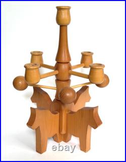 Vintage Swedish Wood Horse Handcraft Scandinavian Candelabra Folk Art