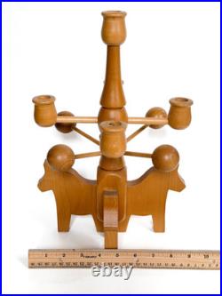 Vintage Swedish Wood Horse Handcraft Scandinavian Candelabra Folk Art