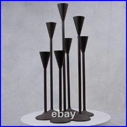 Vintage Tall Iron Candle Holders Set of 7 Modern Brown Metal Graduated Heights