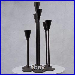 Vintage Tall Iron Candle Holders Set of 7 Modern Brown Metal Graduated Heights