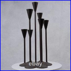 Vintage Tall Iron Candle Holders Set of 7 Modern Brown Metal Graduated Heights