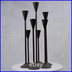 Vintage Tall Iron Candle Holders Set of 7 Modern Brown Metal Graduated Heights
