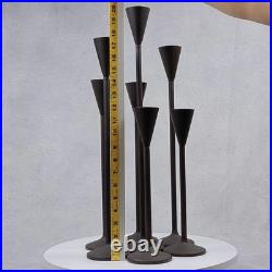 Vintage Tall Iron Candle Holders Set of 7 Modern Brown Metal Graduated Heights