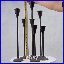 Vintage Tall Iron Candle Holders Set of 7 Modern Brown Metal Graduated Heights