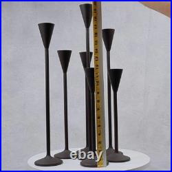 Vintage Tall Iron Candle Holders Set of 7 Modern Brown Metal Graduated Heights