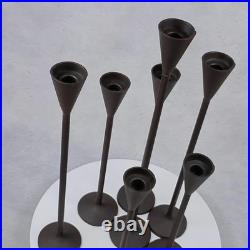 Vintage Tall Iron Candle Holders Set of 7 Modern Brown Metal Graduated Heights