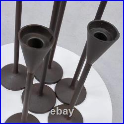 Vintage Tall Iron Candle Holders Set of 7 Modern Brown Metal Graduated Heights