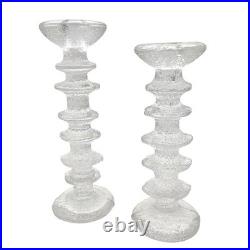 Vintage Tapio Wirkkala Littala Frost Ice Icicle 8 & 6 Ring Candlestick Holders