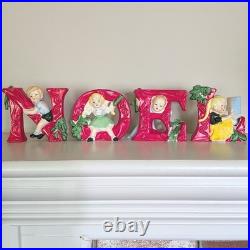 Vintage Tilso Japan Ceramic NOEL Christmas Kids Candle Holder Set 53/102 Kitsch