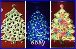 Vintage Uranium Glass Jewelry Art Christmas Tree Framed WithLights 21x17 OOAK