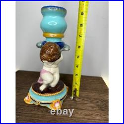 Vintage Wedgwood 1183 Cherub Angel Candlestick Holder Blue Gold Home Decor
