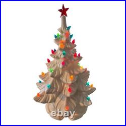 Vintage White Ceramic Christmas Tree Multi Color Lights Red Star Topper 18 inch