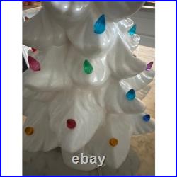 Vintage White Ceramic Christmas Tree Multi Color Lights Red Star Topper 18 inch
