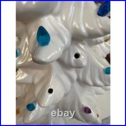 Vintage White Ceramic Christmas Tree Multi Color Lights Red Star Topper 18 inch